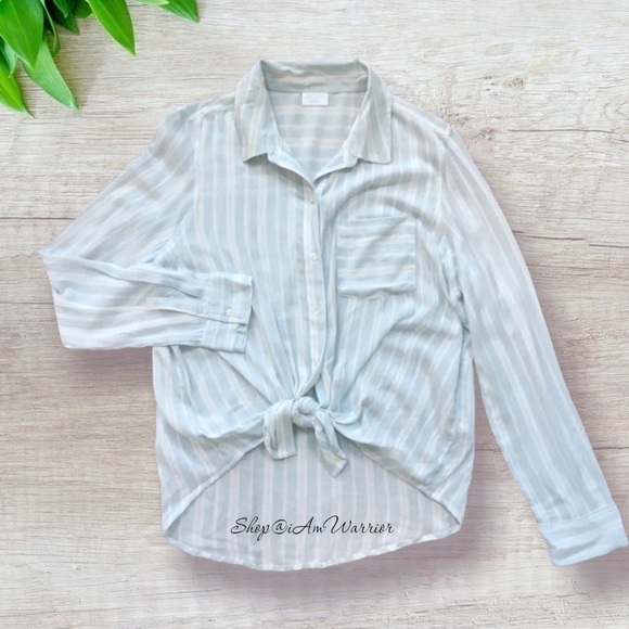 Abound NWT gauzy striped tie waist button down top *shop@iamwarrior - Picture 3 of 8
